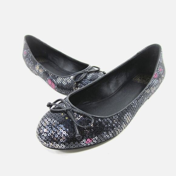Pour La Victoire 'Hessa' Women's 9 Black Sequin Flower Bow Ballet Flat - Picture 1 of 9